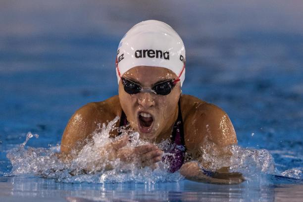 Daniela Gimenez - Sao Paulo 2018 a female Para swimmer comes out of the water to take a breath