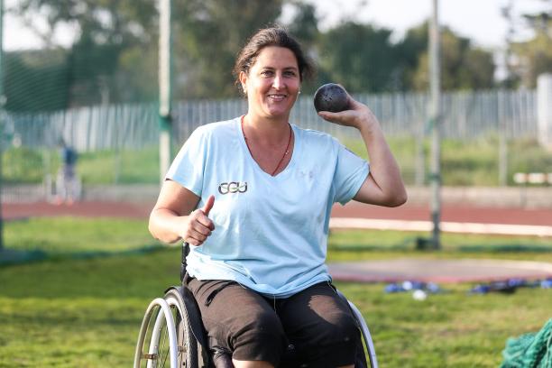 Francisca Mardones a female Para athlete prepares to throw a shot put