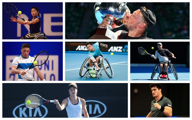 Wheelchair tennis 2018 Ones to Watch - collage seven wheelchair tennis players in action on the court