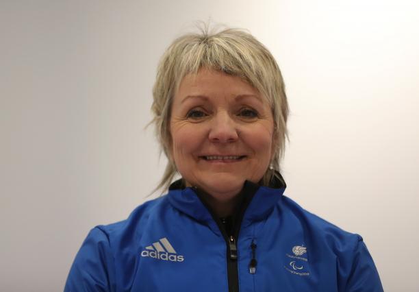 Angie Malone - Great Britain wheelchair curling a female wheelchair curler smiles for the camera