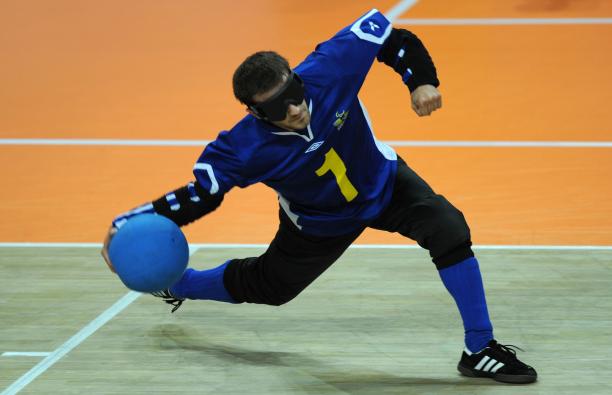 Fatmir Seremeti a male goalball player prepares to throw the ball