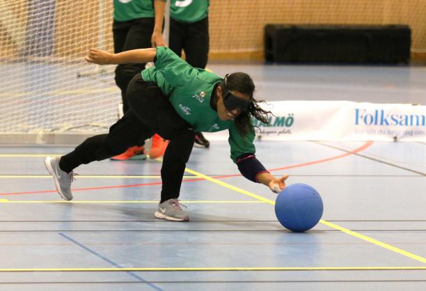 Brazil women - Malmo 2018 goalball a female goalball player throws the ball