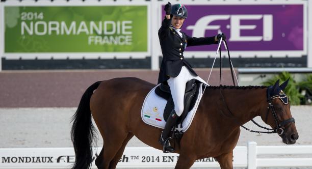 Italian woman celebrates on a horse