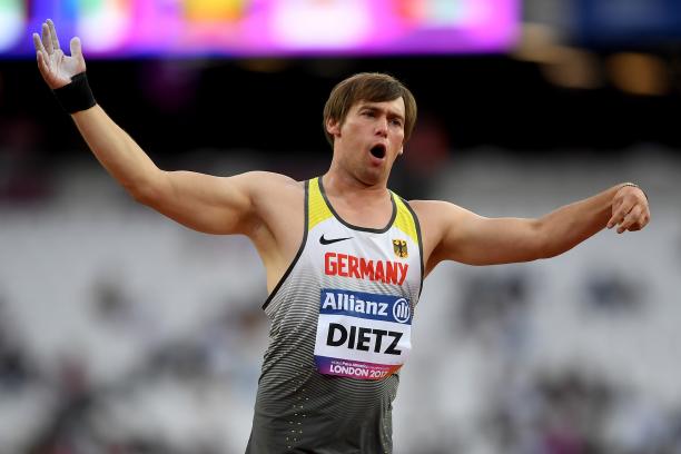 Sebastian Dietz - London 2017 male Para athlete Sebastian Dietz reacts to throwing a shot put