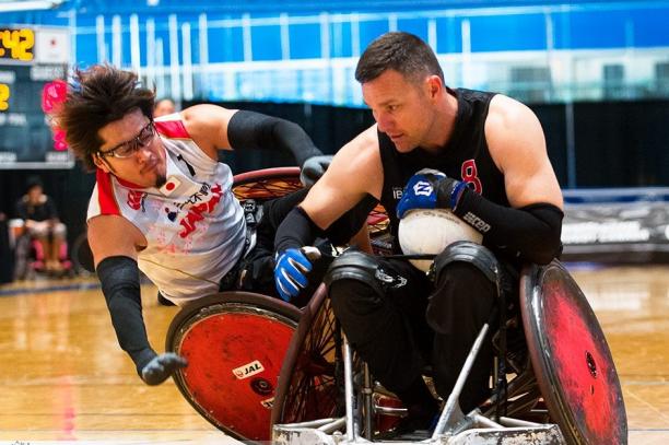Daisuke Ikezaki male wheelchair rugby player Daisuke Ikezaki tackles another player