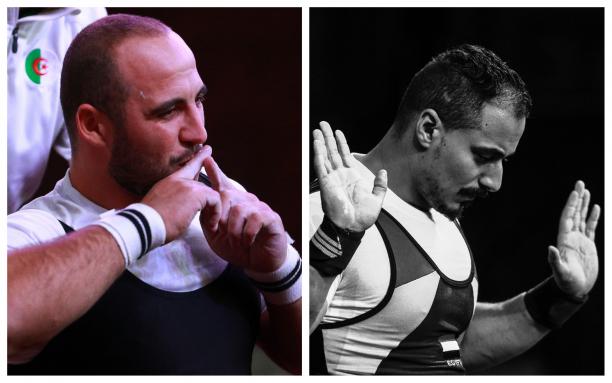 Hocine Bettir and Mahmoud Attia - collage male powerlifters Hocine Bettir and Mahmoud Attia sitting side by side