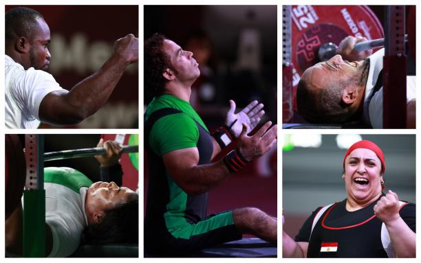 2018 African powerlifting Ones to Watch powerlifters Bettir, Ejike, Ezuruike, Mahmoud and Osman competing