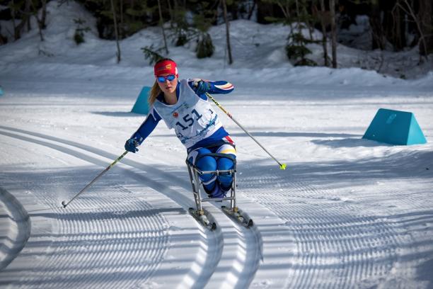 a Para Nordic sit skier competing on the course