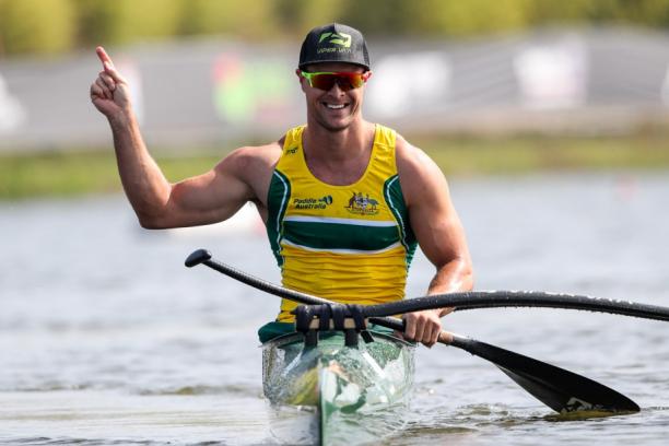 Curtis McGrath - Australia - World Paracanoe Championships 2018 - Portugal Man in a canoe celebrating