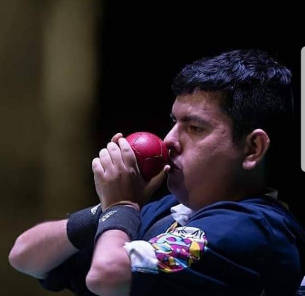 Euclides Grisales - Liverpool 2018 male boccia player Euclides Grisales prepares to throw the ball
