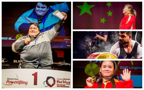 Best Asian powerlifter - collage four powerlifters with their medals and on the podium