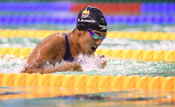Michelle Alonso Morales - Spain - Dublin 2018 World Para Swimming Allianz European Championships Woman swimming in the pool wearing a black cap with the Spanish flag