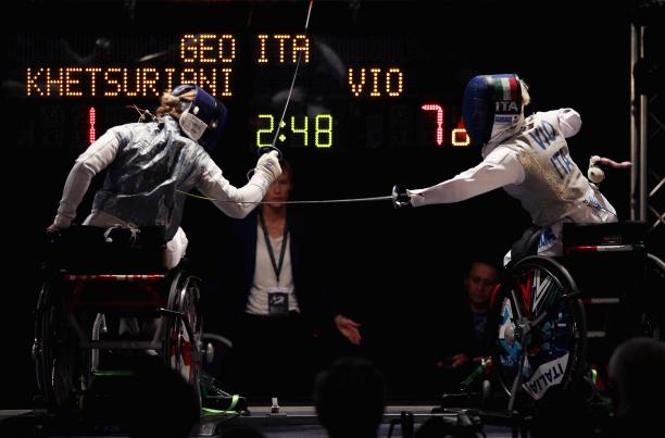 Irma Khetsuriani of Georgia - Beatrice Vio of Italy - Wheelchair Fencing Rome 2017 World Championships Two female wheelchair fencers competing