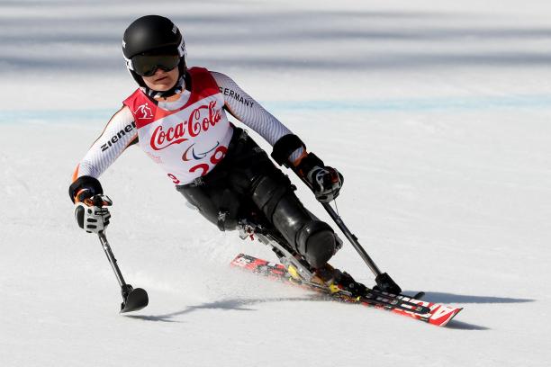 Anna-Lena Forster - PyeongChang 2018 female Para alpine skier Anna-Lena Forster leans to the left as she skis down the slope