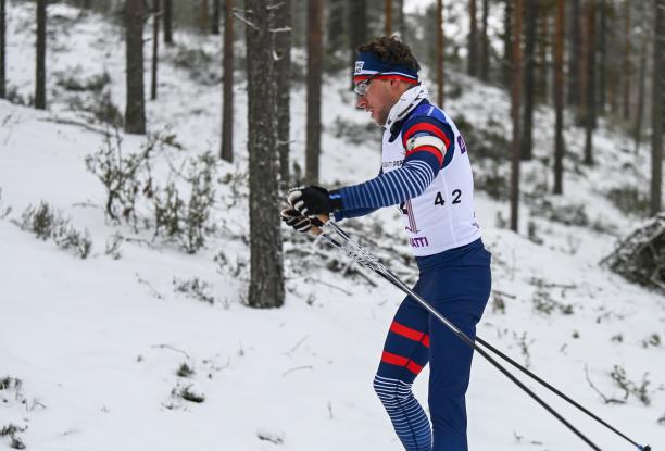Benjamin Daviet - Vuokatti 2018 male Para Nordic skier Benjamin Daviet pushes through the snow