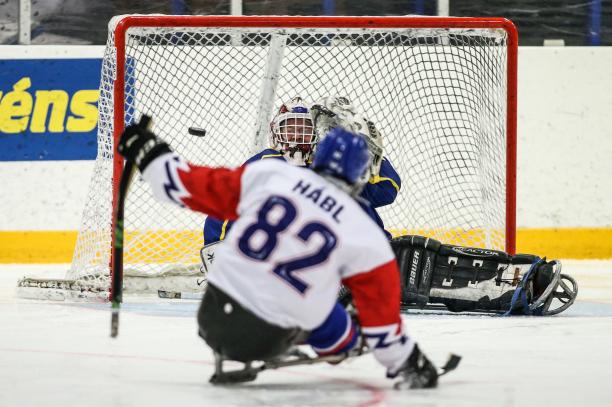 Zdenek Habl - Czech Republic - Para Ice Hockey - 2019 Ostersund Open A Para ice hockey in front of the goal
