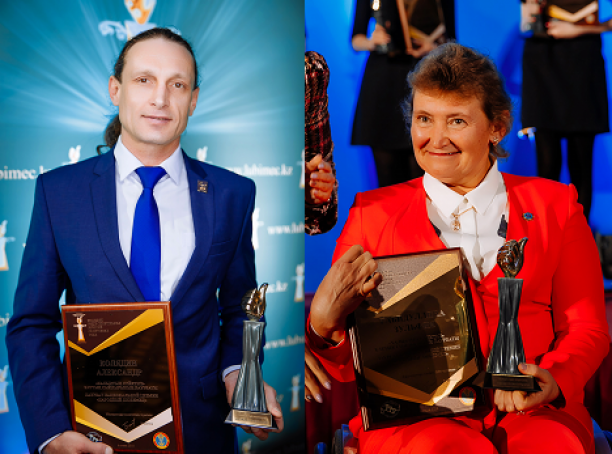 Alexandr Kolyadin and Zulfiya Gabidullina - Kazakhstan 2019 Athletes of the Year A man and a woman in a wheelchair holding trophies