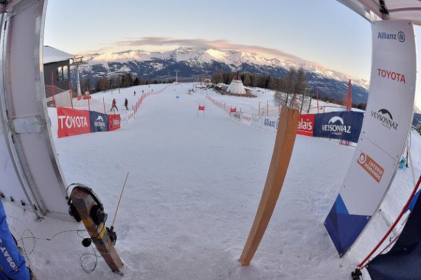 Veysonnaz 2018 wide shot from the top of an alpine skiing slalom course
