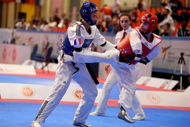 Anthony Cappello - Antalya 2019 male Para taekwondo fighter Anthony Cappello kicks another fighter in the groin