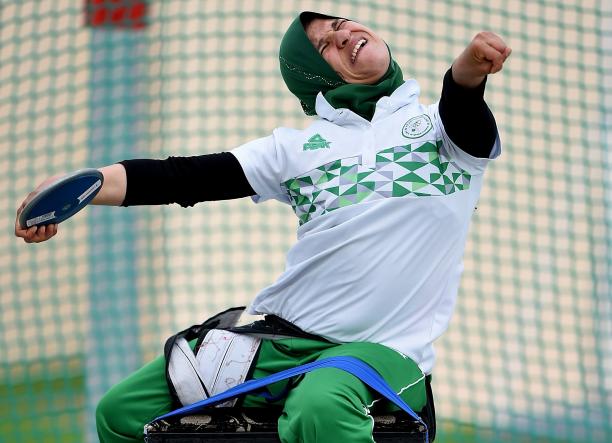 Mounia Gasmi Female Para athlete Mounia Gasmi throws a discus
