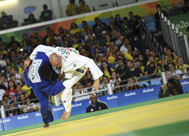 Sam Ingram male Para judoka Sam Ingram throws another judoka onto the mat