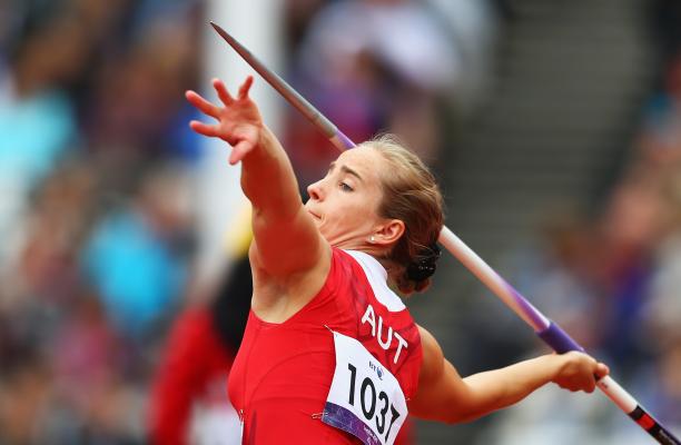 female Para athlete Natalija Eder throws a javelin