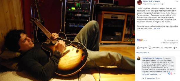 Pedro Suarez-Vertiz - Lima 2019 Man playing guitar while lying down