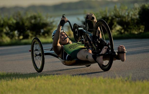 Jessica Ferreira - Aguilas World Cup three female Para triathletes in wheelchairs on the podium holding flowers