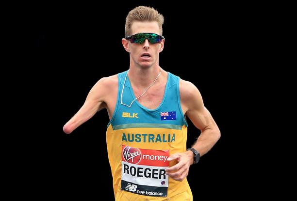Michael Roeger - 2019 London Marathon male Para athlete Michael Roeger running on the streets of London