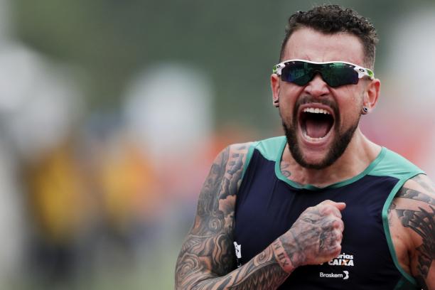 Vinicius Rodrigues - Sao Paulo 2019 male Para athlete Vinicius Rodrigues beats his chest and screams in celebration