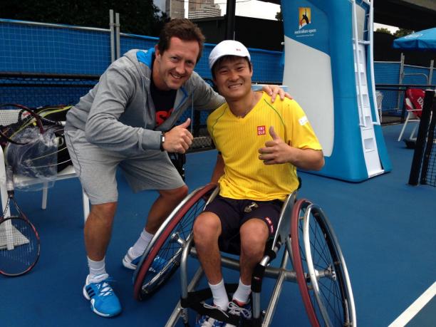 Swedish tennis legend Jonas Bjorkman with Japanese wheelchair tennis Paralympic champion Shingo Kunieda