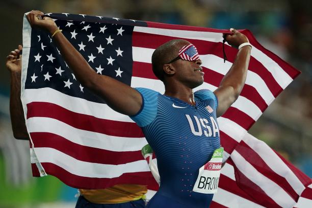 David Brown - Rio 2016 male vision impaired sprinter David Brown holding up the USA flag