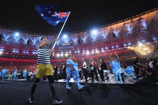 Australia - Rio 2016 Australian Paralympian Curtis McGrath carries the country's flag at the Opening Ceremony of Rio 2016