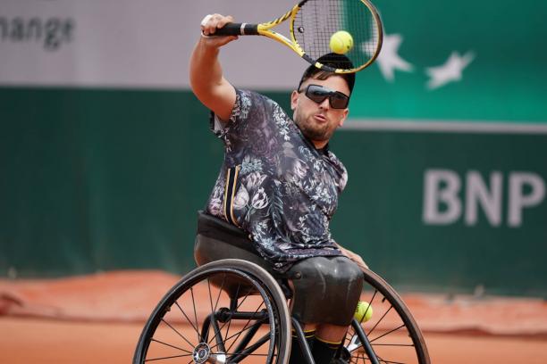 Dylan Alcott - Roland Garros 2019 male wheelchair tennis player Dylan Alcott hits a backhand on a clay court