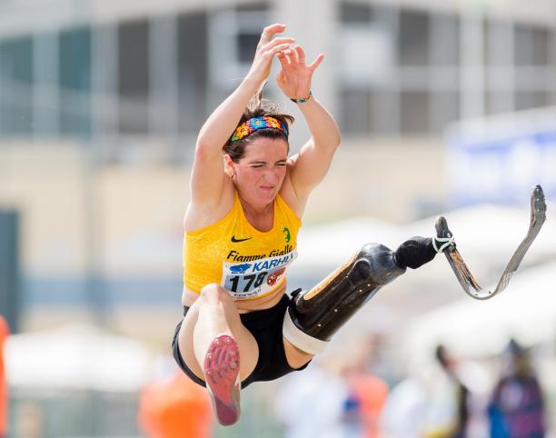Martina Caironi - Italy - Grosseto 2019 Para Athletics Grand Prix A woman with a prosthetic leg jumping