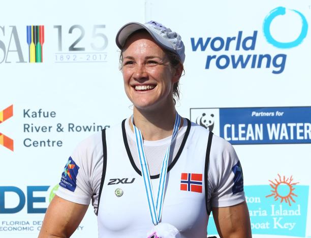 Birgit Skarstein - rowiong - Norway female Para rower Birgit Skarstein smiling with her medal on the podium