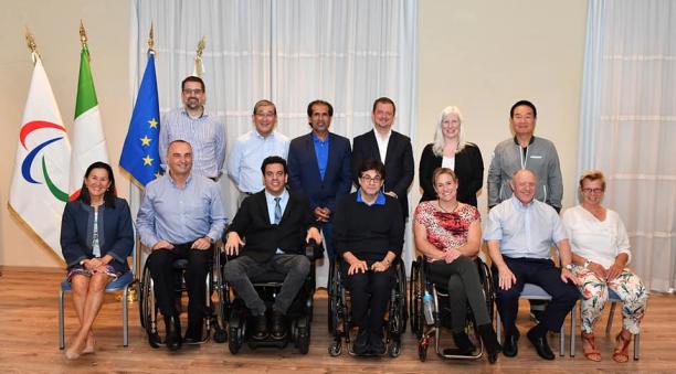 IPC Governing Board meeting - Rome 2019 A group of six men and women standing behind a group of seven men and women