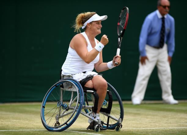 Aniek van Koot - Wimbledon 2019 Aniek van Koot celebrates with his close fists after winning Wimbledon