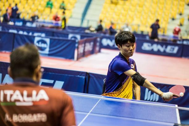 KIM Hyeon Uk - South Korea - table tennis Male Korean table tennis playe in wheelchair hits a backhand shot