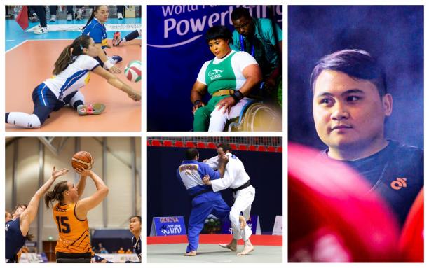 July Athlete of the Month Picture collage of five athletes