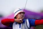 Javzmaa Byambasuren of Mongolia competes in the Women's Individual Recurve - Standing class at London 2012