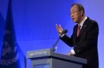 Bank Ki-moon stood behind a podium addressing the IOC session.
