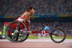 Chantal Petitclerc concentrating before race in Beijing
