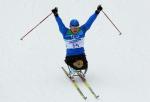 Irek Zaripov celebrating after winning a race at the Vancouver 2010 Paralympic Winter Games
