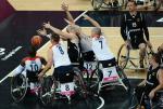 Action from the Wheelchair Basketball match between Great Britain and Germany at the London 2012 Paralympic Games