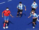 Adolfo Acosta Rodriguez of Spain goes up against three Argentina defenders at the London 2012 Paralympic Games