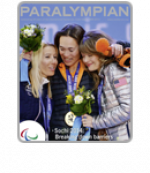 Cover photo of the magazine Paralympian showing snow-boarders at the medal ceremony: Bibian Mentel Spee, Amy Purdy and Cecile Hernandez Cervellon.