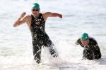 Martin Schulz of Germany emerges from the water in the swim portion of the men's PT4 class during the Aquece Rio Paratriathlon at Copacabana beach.
