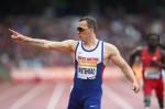 Richard Whitehead of Great Britain celebrates winning the Men's 200m T42 race during at the Sainsbury's Anniversary Games in London, England.