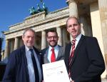 NPC Germany's Dr. Karl Quade with the IPC's Ryan Montgomery and Klaas Brose, Director “Behinderten-und Rehabilitations- Sportverband Berlin, at the announcement of Berlin as host city of the 2018 European Para Athletics Championships.